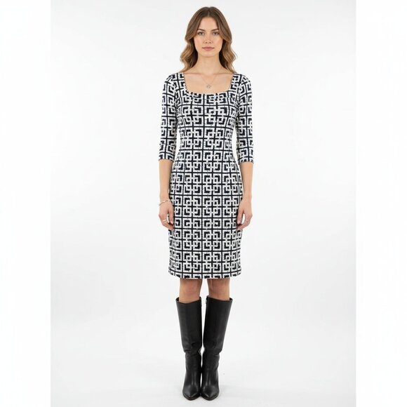 Lilly Pulitzer 100% Silk 3/4 Length Sleeve Geometric Print Dress 4 - Picture 7 of 7